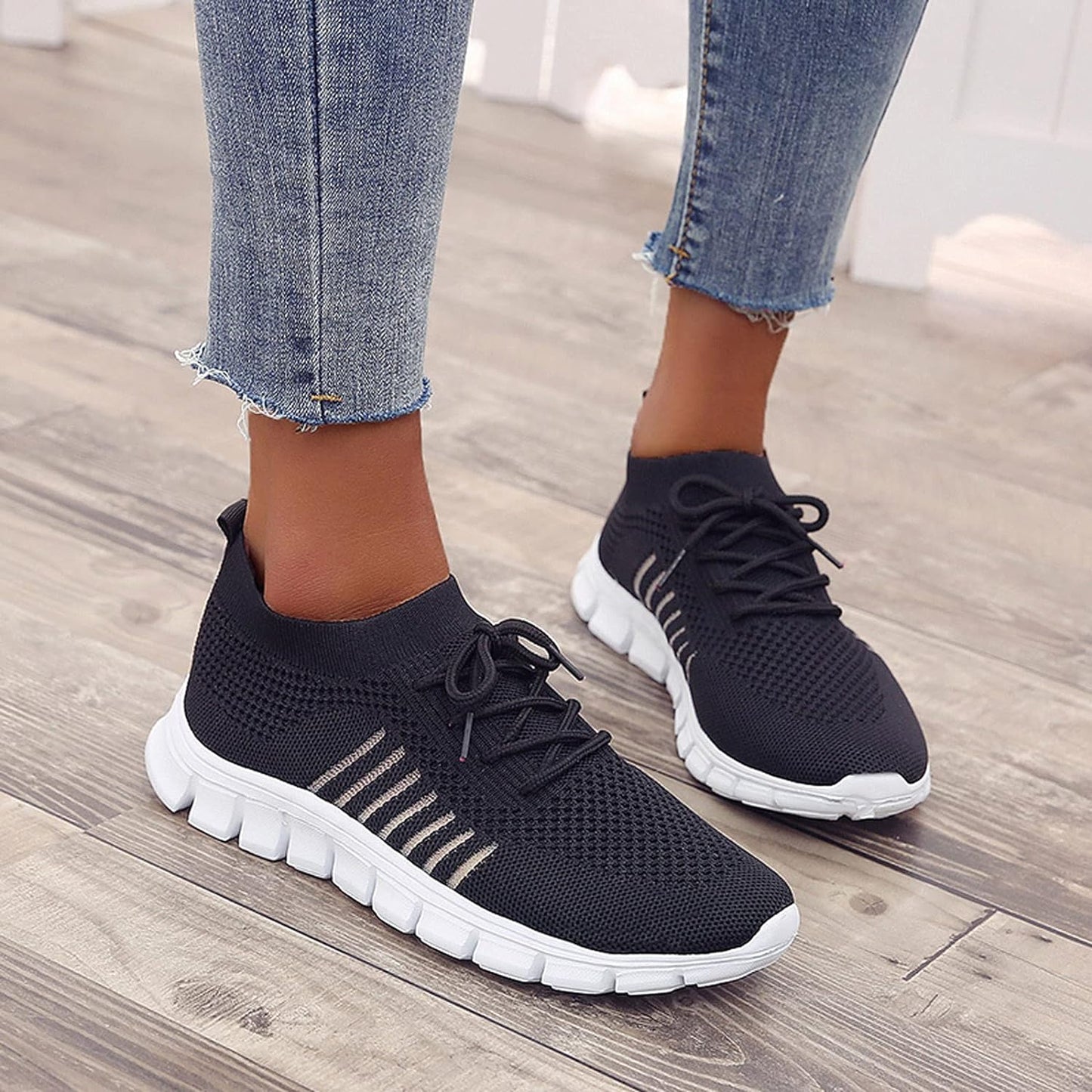 Black Running Shoes Women Womens Fashion Tennis Shoes Lightweight Mesh Running Walking Sneaker Lace-Up Sport Shoes Runing Breathable Shoes Sneakers, 9